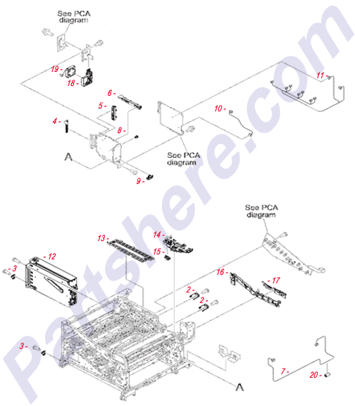 HP parts picture diagram for RM1-6849-000CN, RM1-6065-000CN, RC2-6674-000CN, WE8-6639-000CN, RC2-6573-000CN, RC2-6760-000CN, RK2-3301-000CN, RC2-6661-000CN, RC2-6665-000CN, RC2-6673-000CN, RC2-6841-000CN, RC2-6842-000CN, RC2-6638-000CN, RC2-6648-000CN, RC2-9687-000CN, RM1-6822-000CN, RM1-6863-000CN, VS1-7514-008CN, VT2-5176-004CN